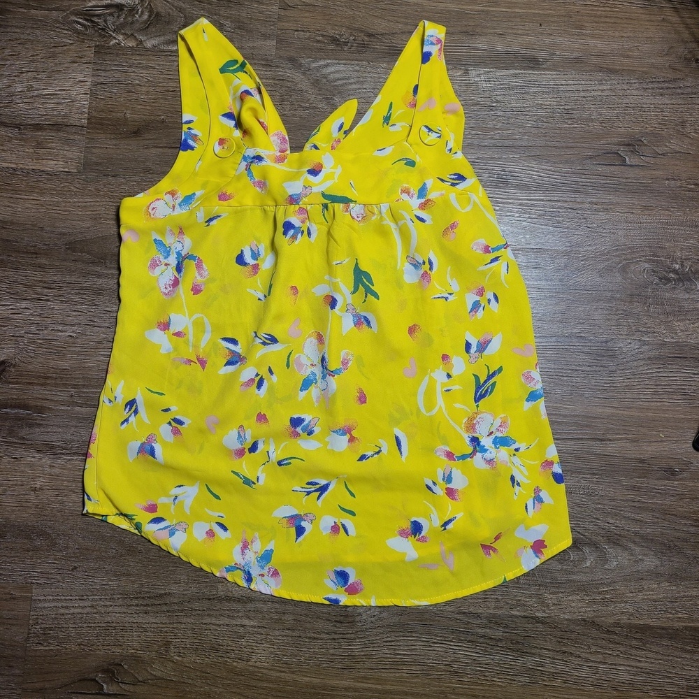 Ophelia Roe Yellow Floral Sleeveless Blouse Tie Back Top Size Small S Boho